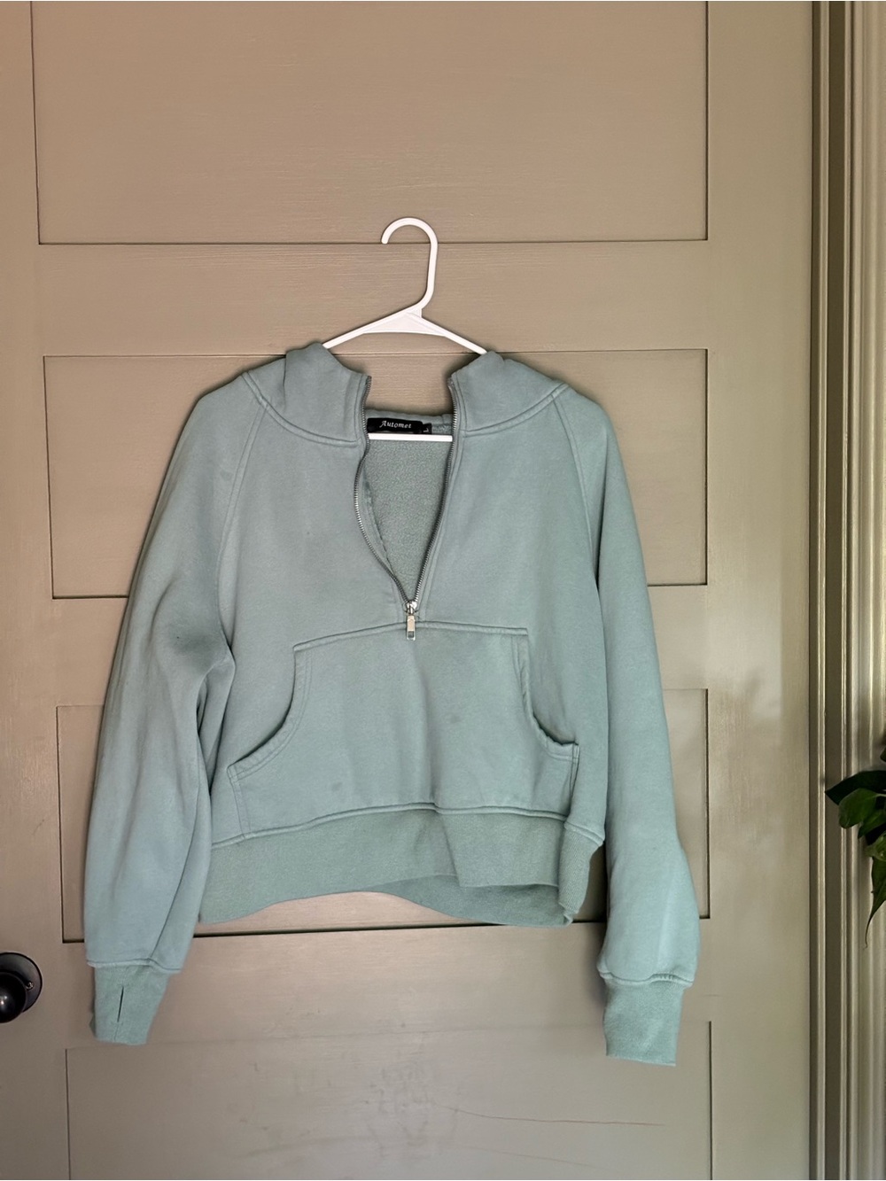 Light Sage Half-Zip Hoodie Sweatshirt